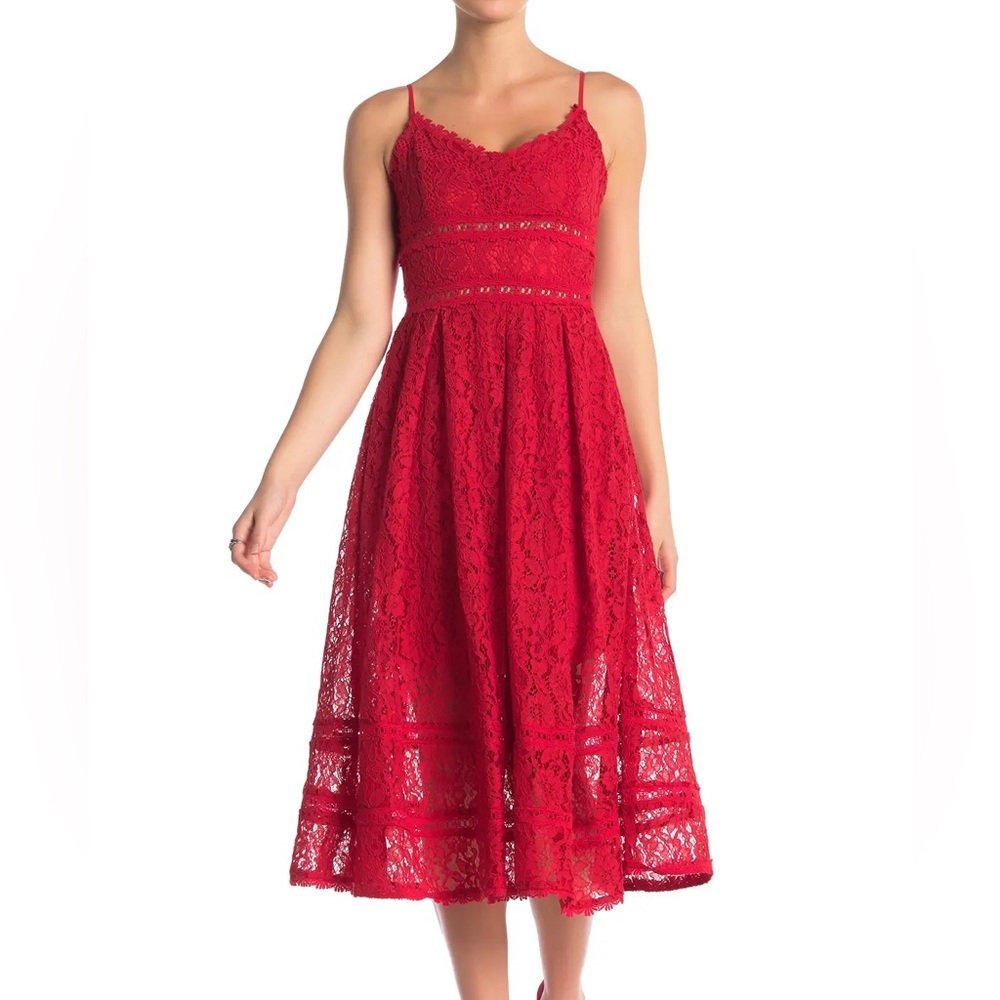 NSR Red Lace Midi Dress